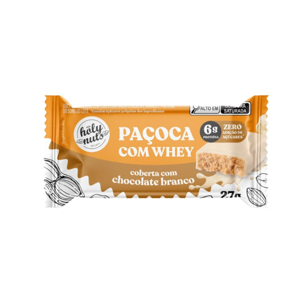 PAÇOCA COM WHEY COBERTA COM CHOCOLATE BRANCO - 27g