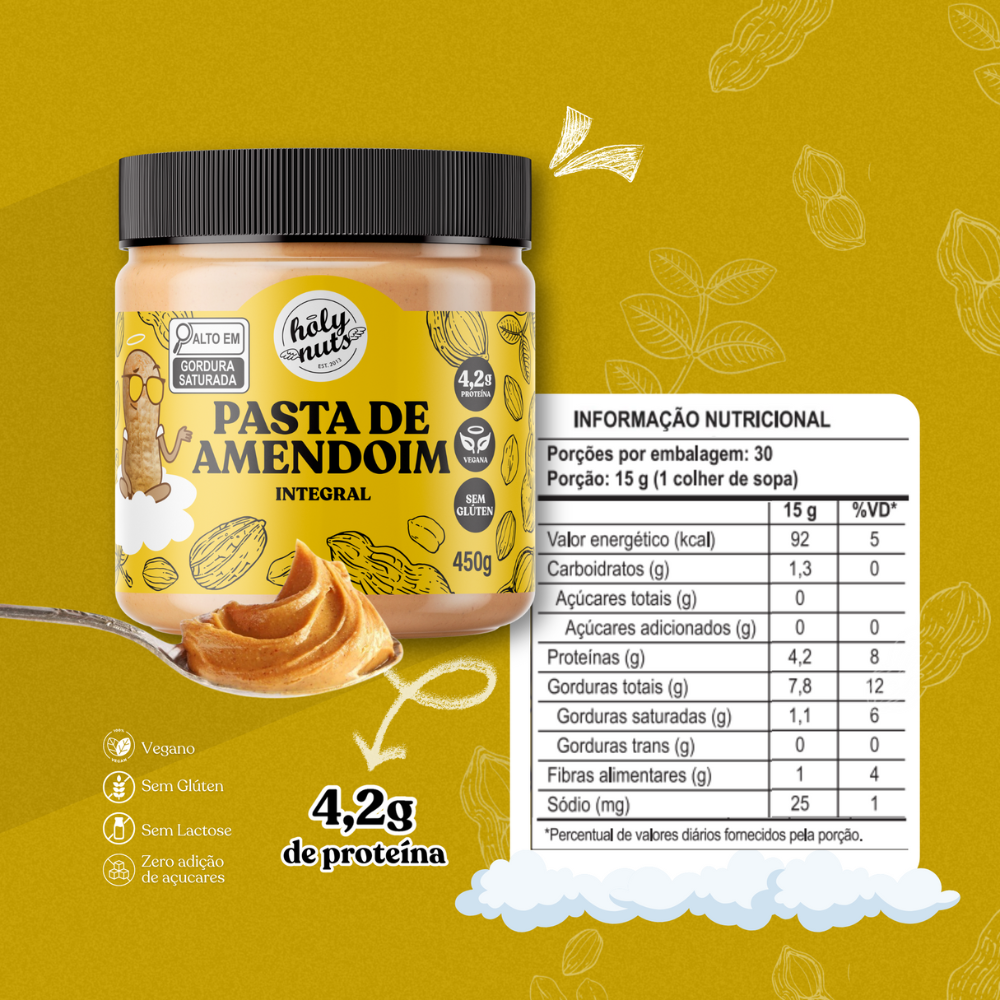 PASTA DE AMENDOIM INTEGRAL HOLY - 2 UNIDADES DE 450g