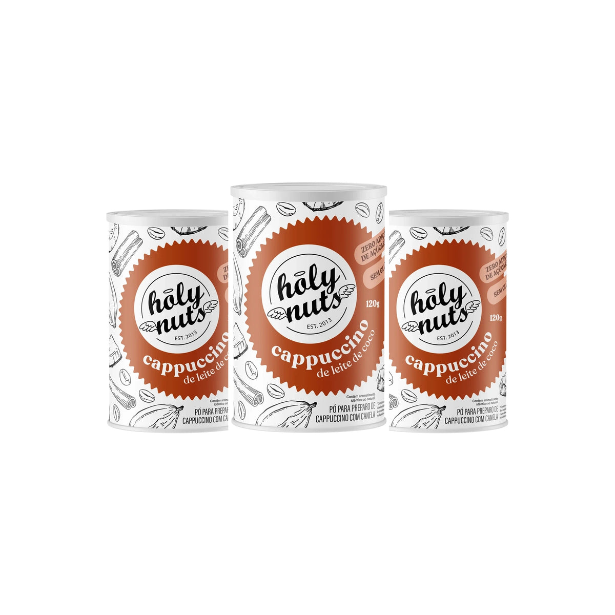 CAPPUCCINO DE LEITE DE COCO HOLY NUTS - 3 UNIDADES DE 120G CADA