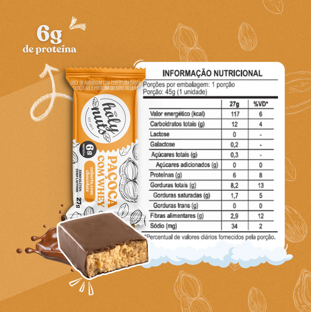 CX PAÇOCA COM WHEY COBERTA COM CHOCOLATE - 12UN
