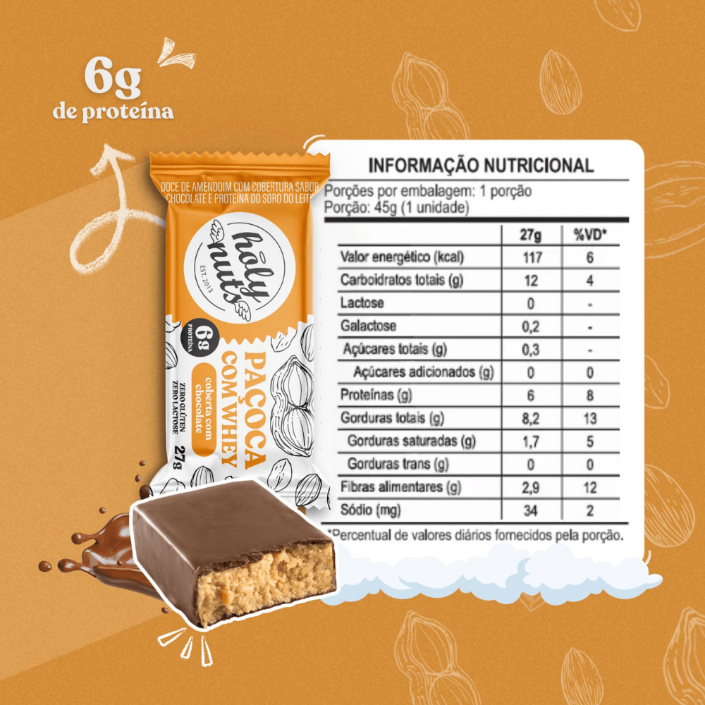 4 CXS PAÇOCA COM WHEY COBERTA COM CHOCOLATE