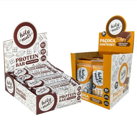Caixa Barrinha de Proteína Chocolate Belga + Caixa Paçoquinha com Whey