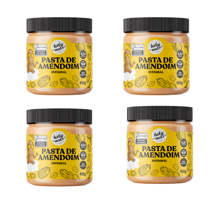 PASTA DE AMENDOIM INTEGRAL HOLY - 4 UNIDADES DE 450g