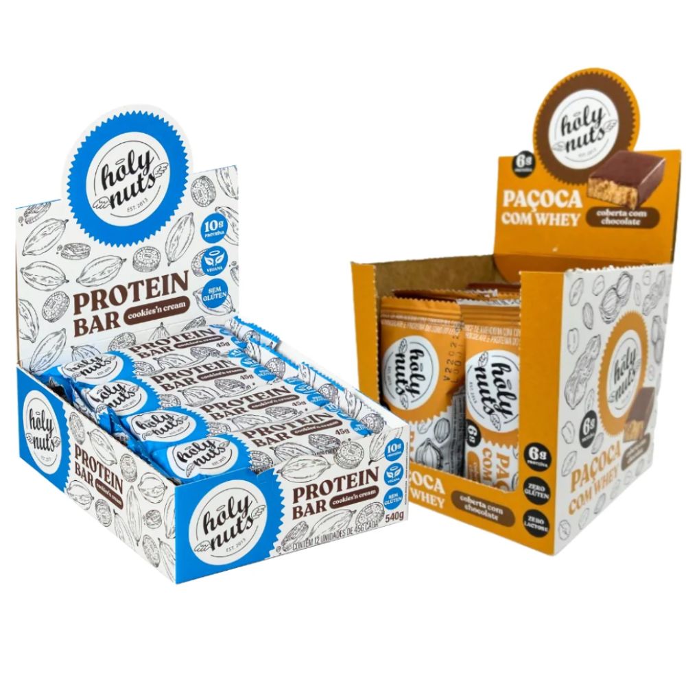 Caixa Barrinha de Proteína Cookies N Cream + Caixa Paçoquinha com Whey