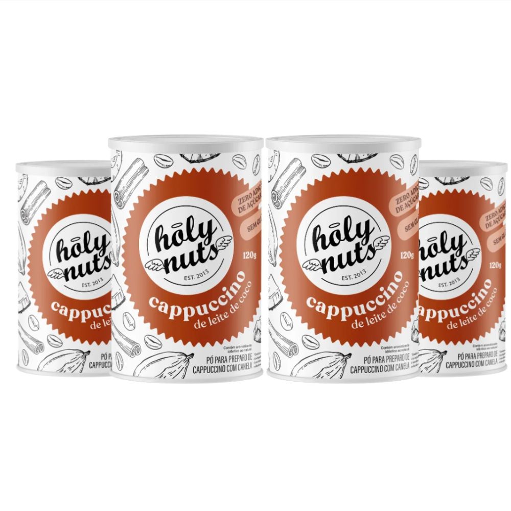 CAPPUCCINO DE LEITE DE COCO HOLY NUTS - 4 UNIDADES DE 120G