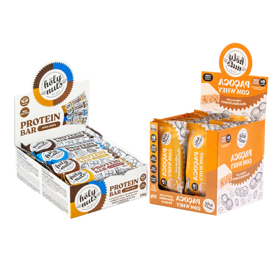 CX MISTA BARRINHA VEGANA + CX PAÇOQUINHA COM WHEY C/ CHOCOLATE BRANCO