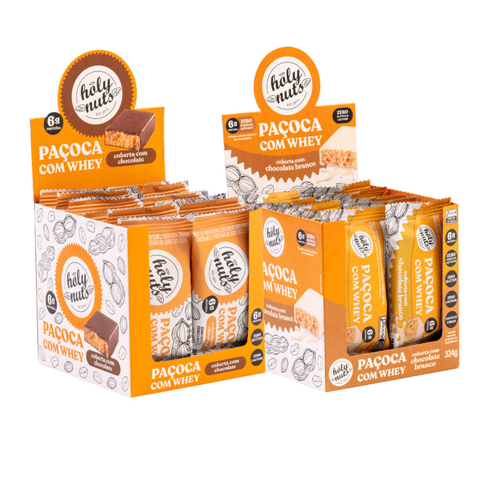 CX PAÇOQUINHA COM WHEY COBERTA COM CHOCOLATE + CX PAÇOQUINHA COM WHEY COBERTA COM CHOCOLATE BRANCO