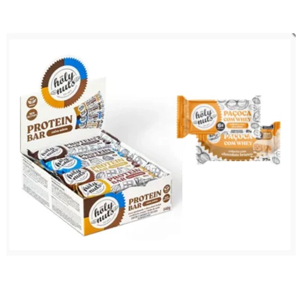 CX MISTA BARRINHA VEGANA + 1 PAÇOQUINHA COM WHEY + 1 PAÇOQUINHA COM WHEY CHOC BRANCO