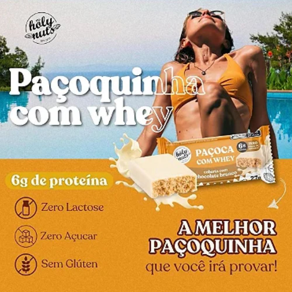 Paçoca com Whey e Chocolate Branco | 27g – Holy Nuts