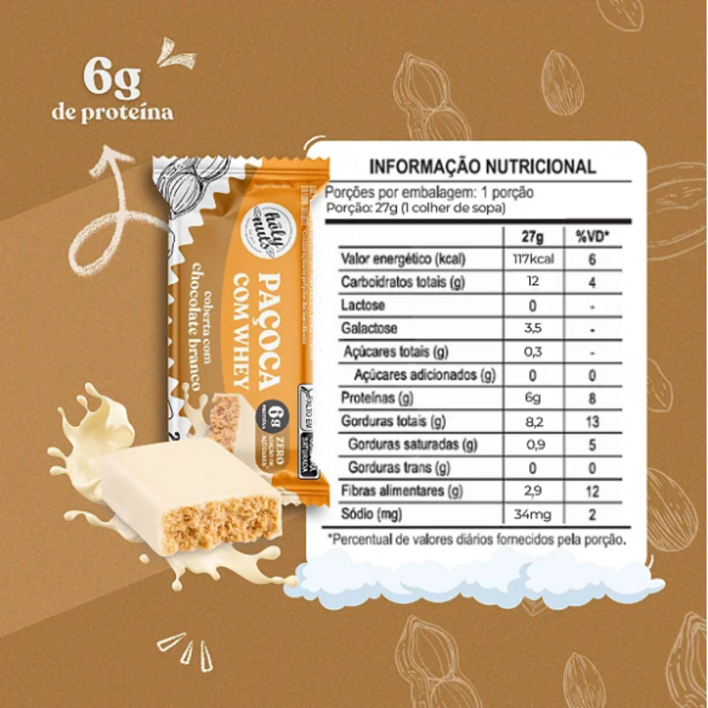 2 CXS PAÇOQUINHA COM WHEY COBERTA COM CHOCOLATE BRANCO