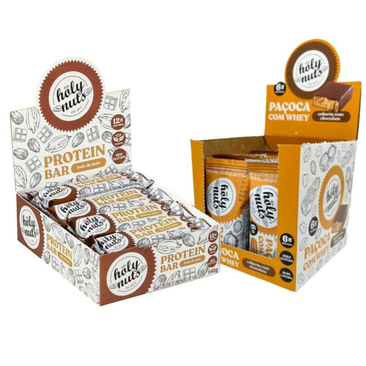 Caixa Barrinha de Proteína Bolo de Nuts + Caixa Paçoquinha com Whey