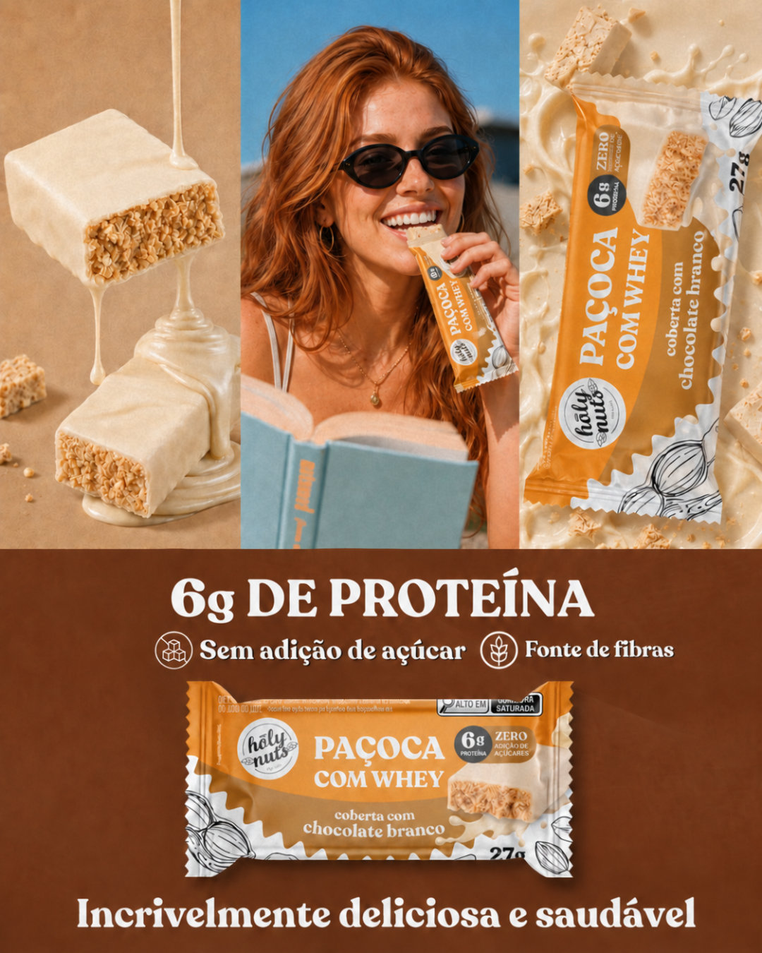 PAÇOCA COM WHEY COBERTA COM CHOCOLATE BRANCO - 27g