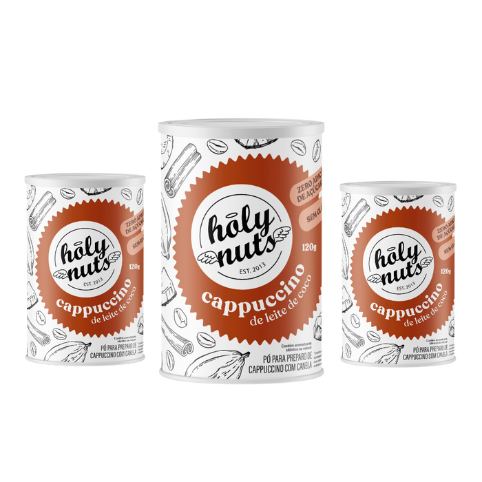 CAPPUCCINO DE LEITE DE COCO HOLY NUTS - 3 UNIDADES DE 120G CADA