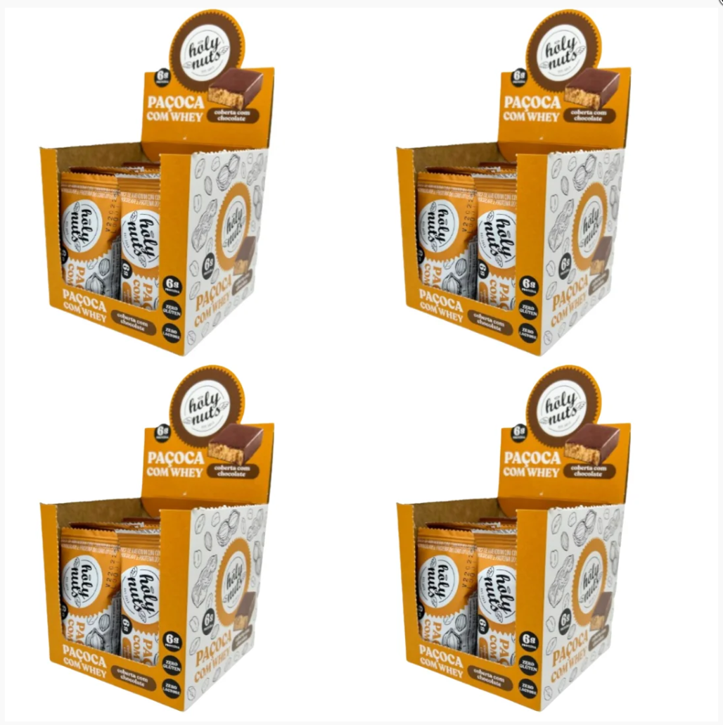 4 CXS PAÇOCA COM WHEY COBERTA COM CHOCOLATE