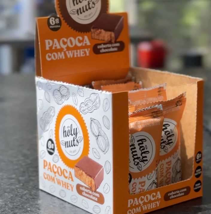 4 CXS PAÇOCA COM WHEY COBERTA COM CHOCOLATE
